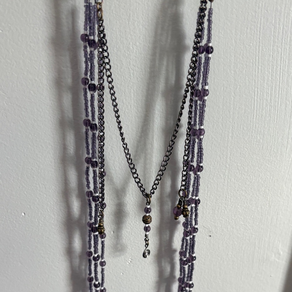 Chic Purple Beaded Necklace with Chain Accents
